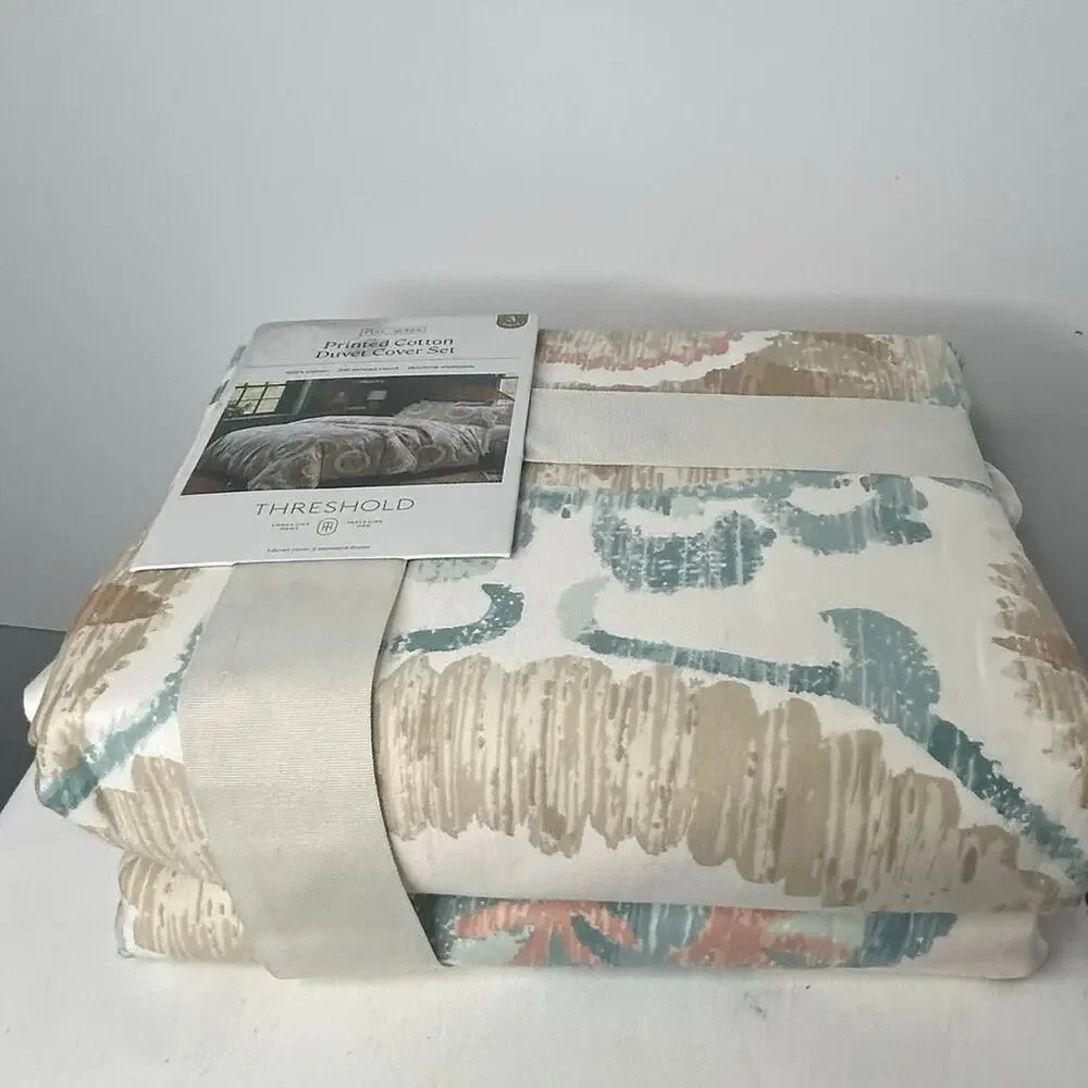 Threshold Printed Cotton Duvet Cover Set Full Queen 3pc Coastal Boho NIP